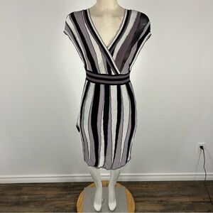 NWT Bebe Striped V-Neck Dress in Black and White XS